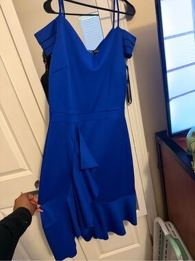 Alex Evenings Cobalt Blue One-Shoulder Cocktail Dress